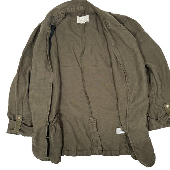 Caslon Linen Olive Green Roll Tab Sleeve Cardigan Jacket Women's Small - Picture 3 of 7